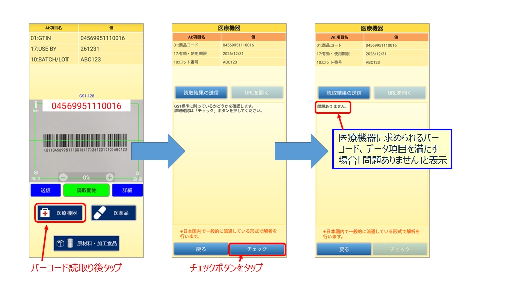 GS1 Japan Scan用途別チェック(医療機器の場合)