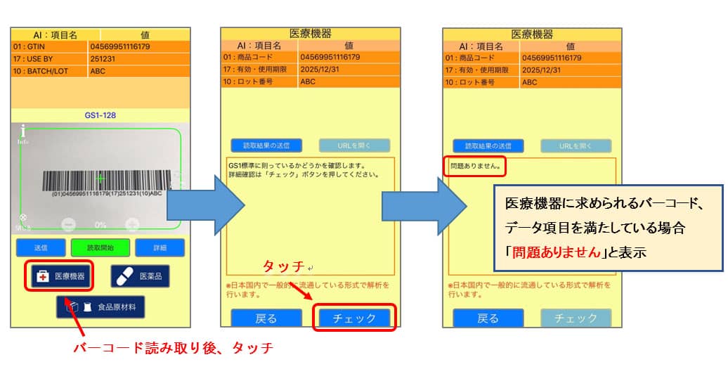 GS1 Japan Scan用途別チェック(医療機器の場合)