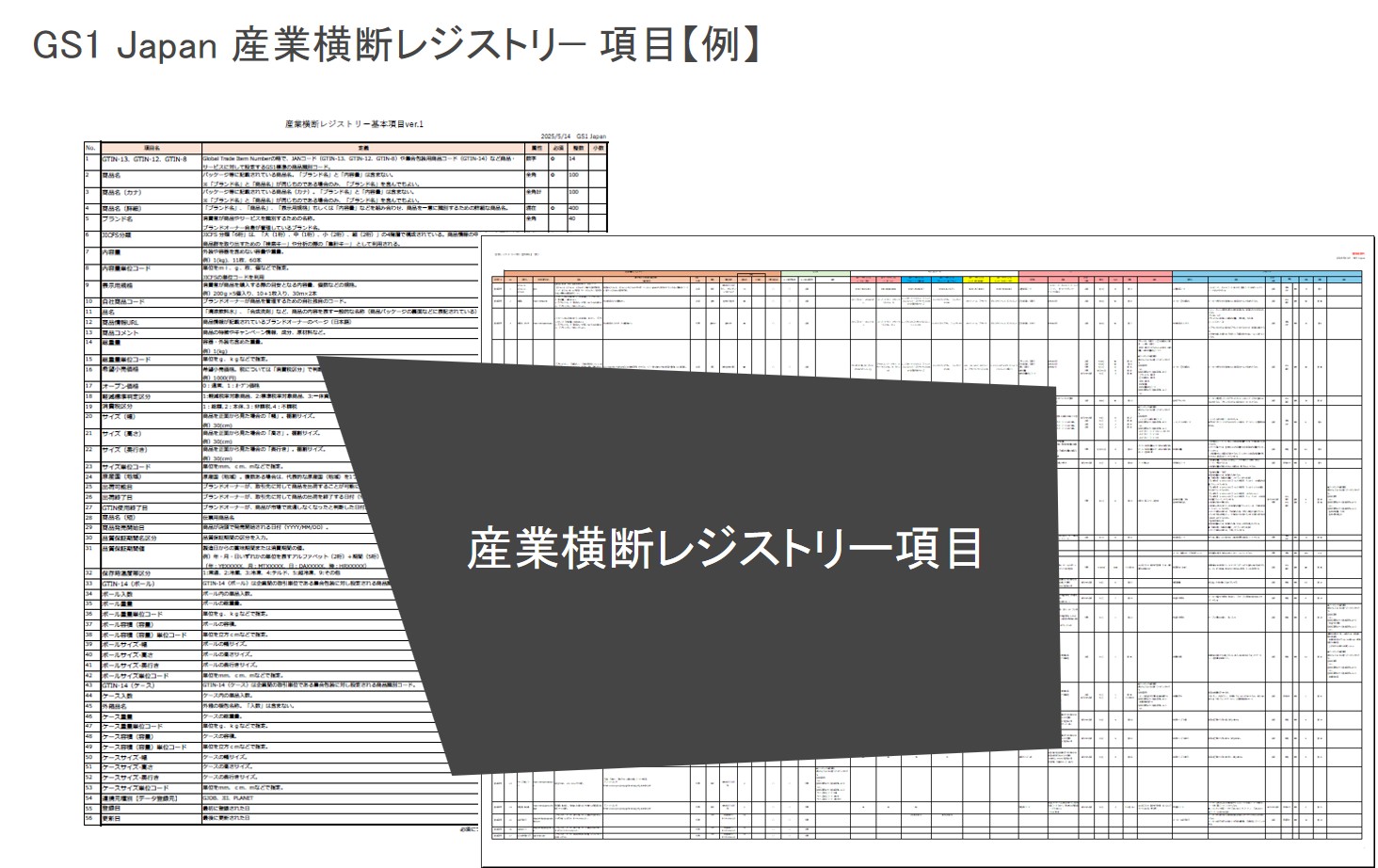 図:GS1 Japan 産業横断レジストリ— 項目【例】