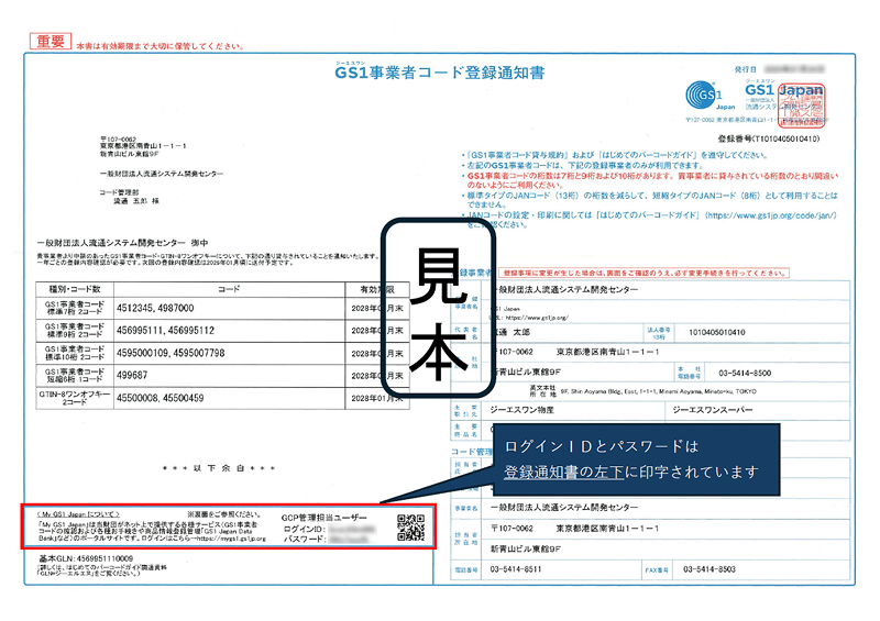 GS1事業者コード登録通知書