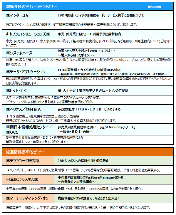 各社セミナータイトル＆概要（予定）